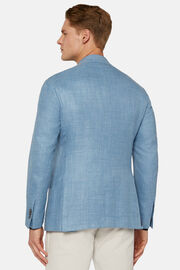 Hemelsblauwe blazer van wol, zijde en linnen, Light Blue, hi-res