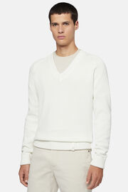Biały sweter z bawełny organicznej z dekoltem w serek, White, hi-res