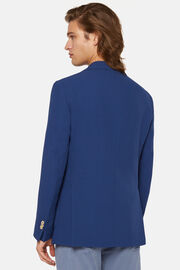 Blauw jasje met dubbele rij knopen van zuivere crêpewol, Blue, hi-res