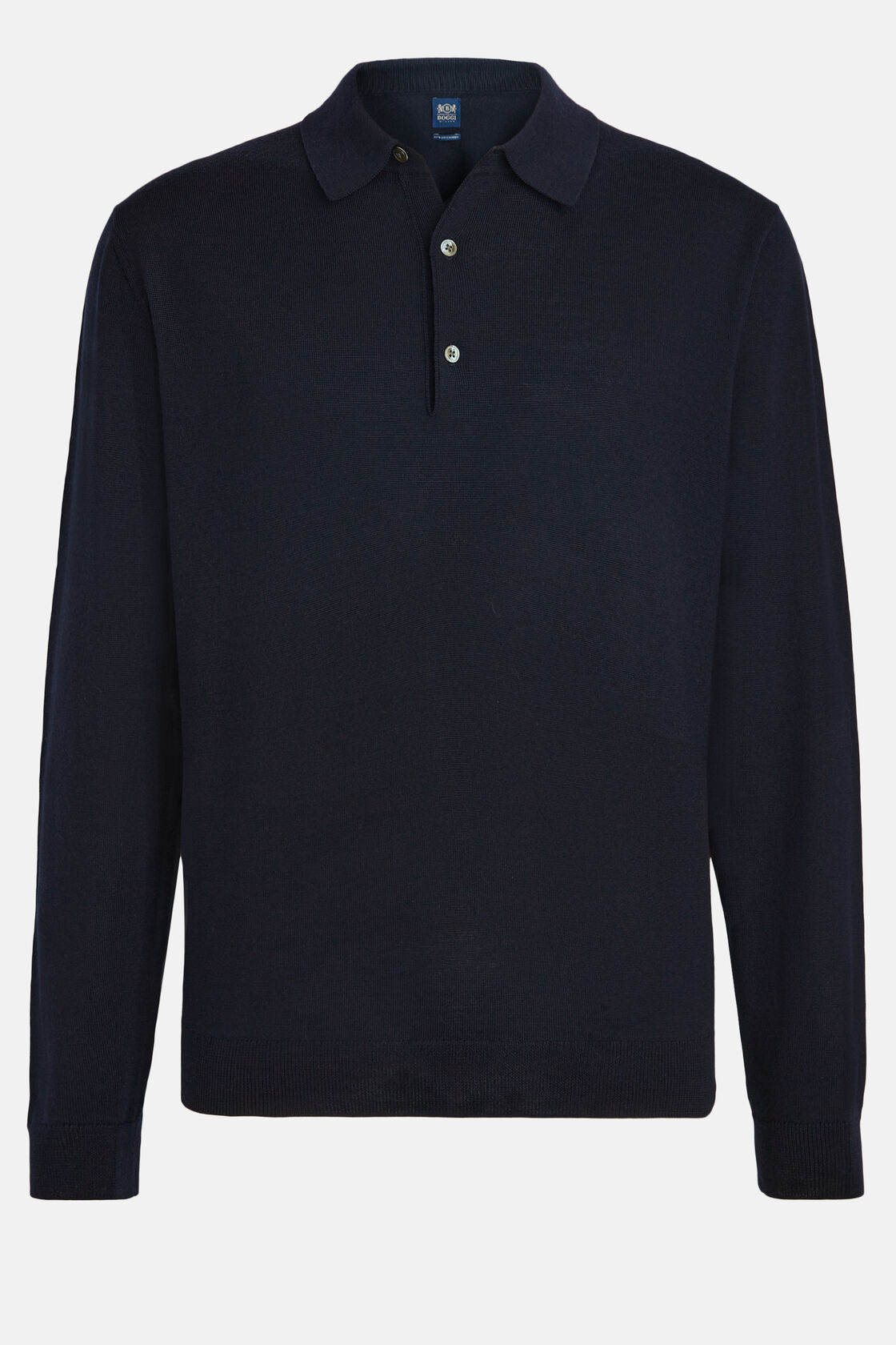 Navy Merino Wool Knitted Polo Shirt, Navy blue, hi-res