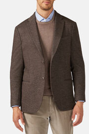 Blue B-Jersey Wool/Cotton Houndstooth Jacket, Brown, hi-res