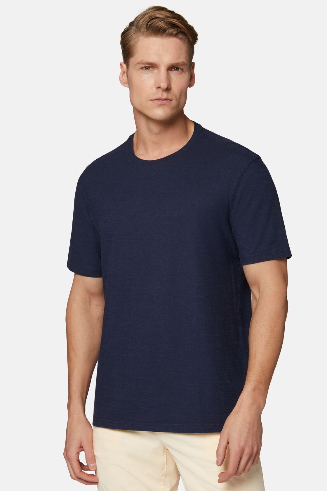 T-Shirt in Cotton Slub Jersey, Navy blue, hi-res