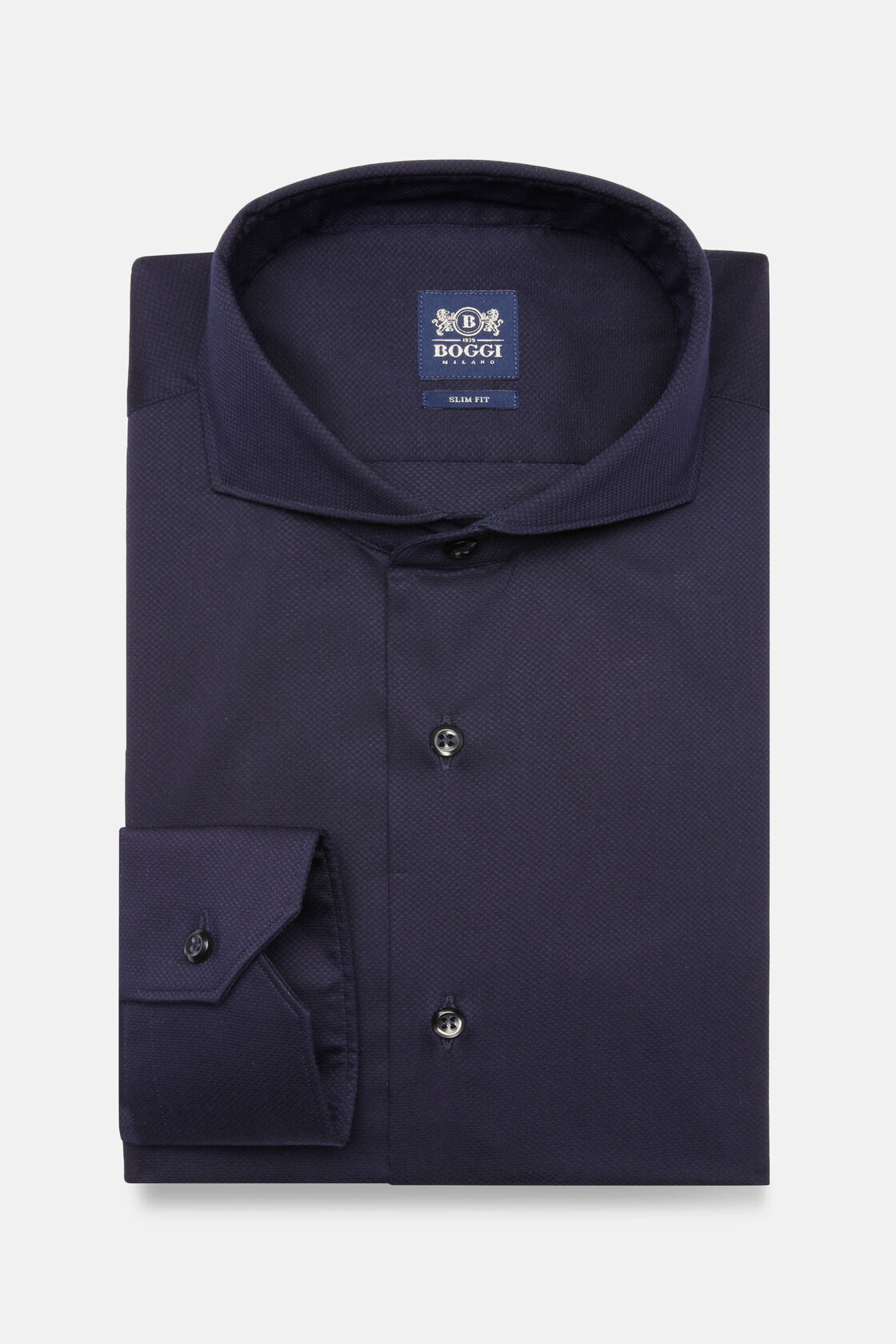 Navyblaues Hemd Aus Baumwoll-Nylon-Stretch Slim, Navy blau, hi-res