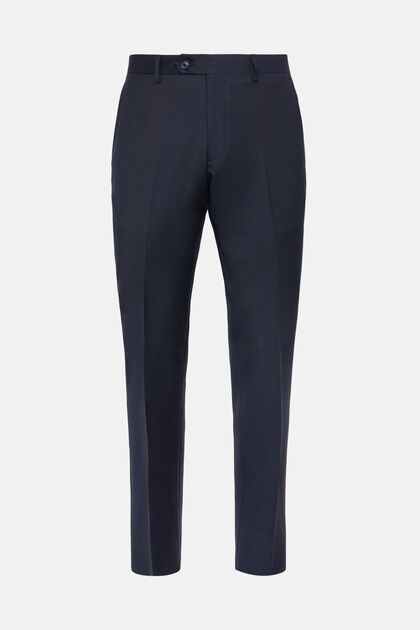 Pants in Wool Micro Textured Fabric, Navy blue, hi-res