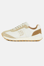White Sustainable Fabric Trainers, Sand, hi-res