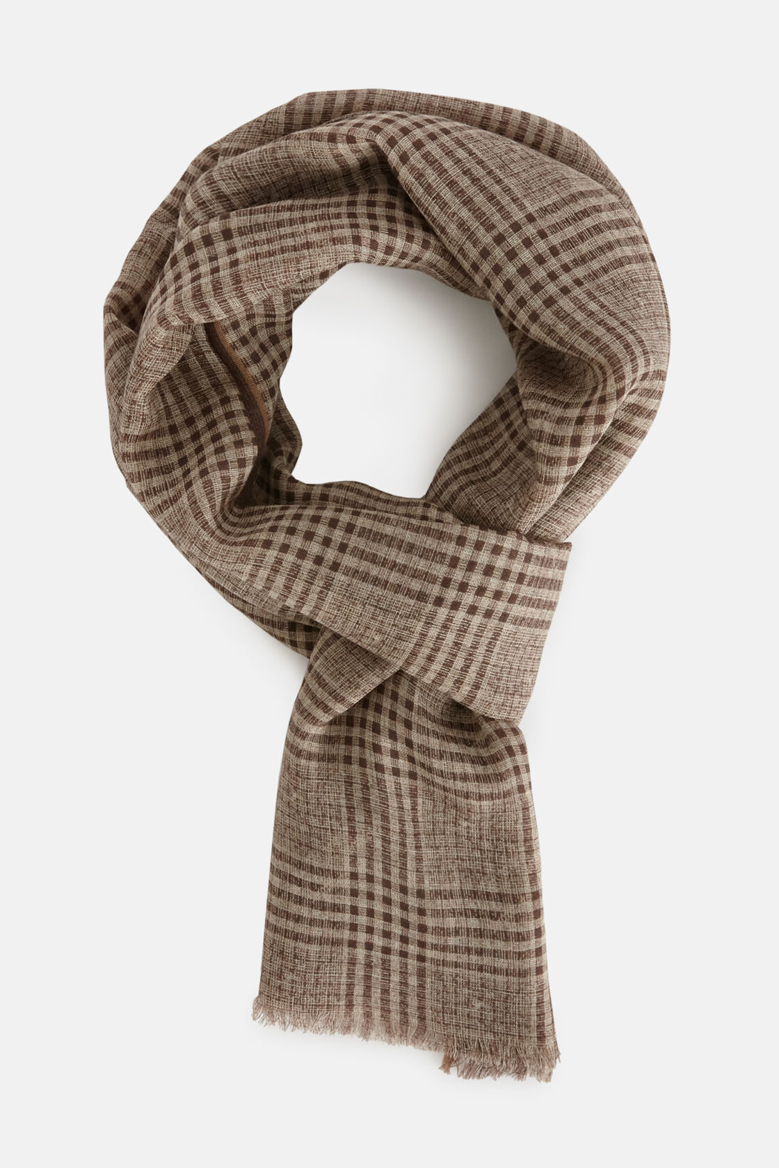Check Print Wool Scarf, TAUPE, hi-res