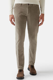Trousers in Stretch Velvet, Brown, hi-res