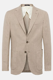 Dove Grey Houndstooth Jacket In Stretch Linen, Taupe, hi-res