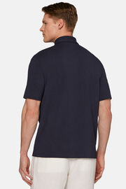Poloshirt in stretch supima katoen, Navy blue, hi-res