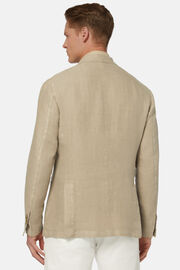 Beige Herringbone Linen Double-Breasted Jacket, Beige, hi-res