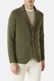 Green Crêpe Cotton Knitted Single-Breasted Jacket, Military Green, hi-res