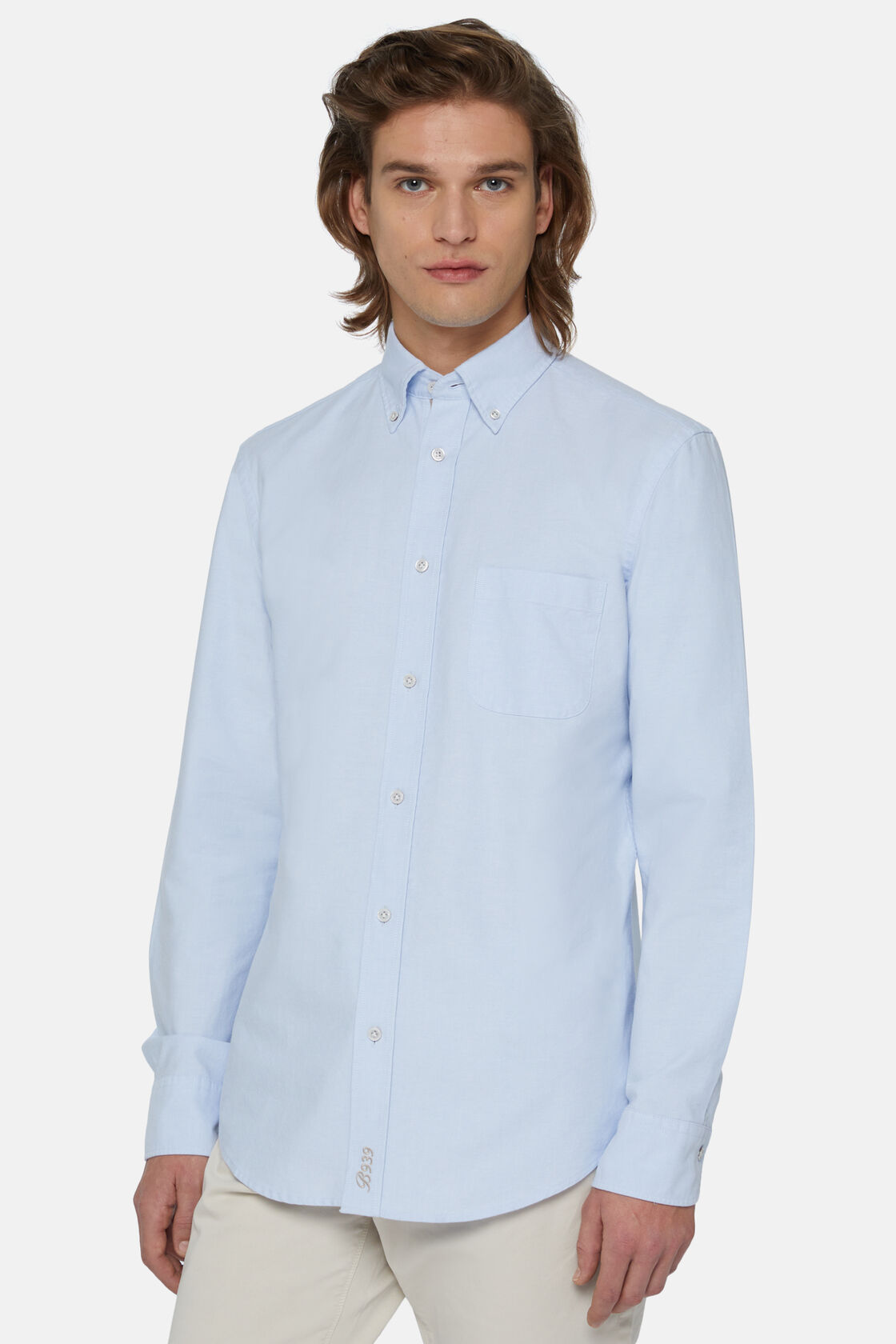 Błękitna koszula z bawełny organicznej typu Oksford, fason klasyczny, Light Blue, hi-res