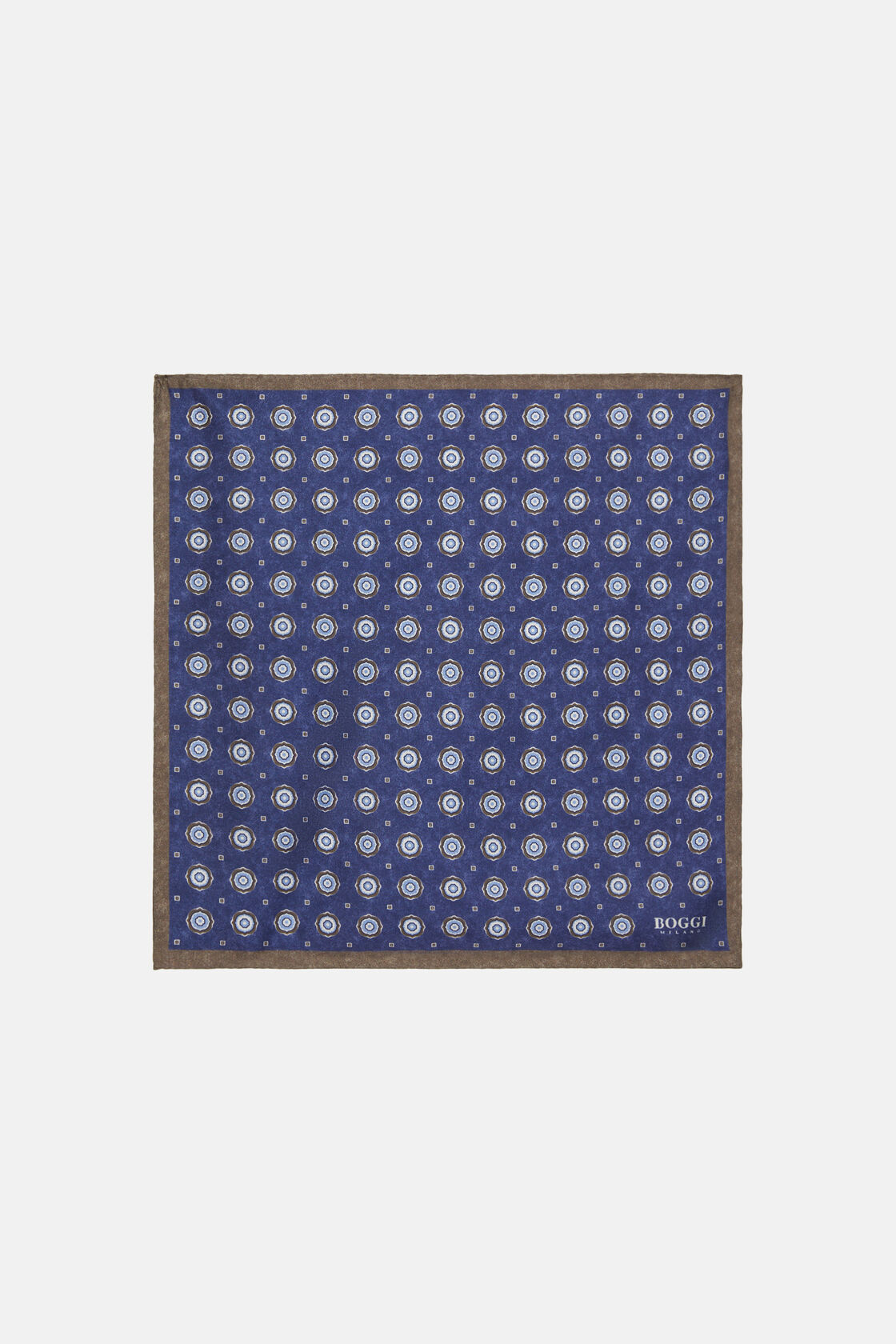 Zijden vierkanten pochet met medaillonmotief, Blue, hi-res