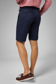 Plain Cotton & Tencel Pleated Bermuda Shorts, Blue, hi-res