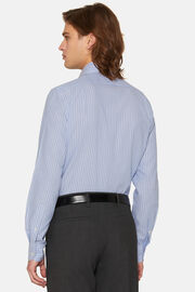 Blauw gestreept regular fit shirt in katoenen dobby, Medium Blue, hi-res