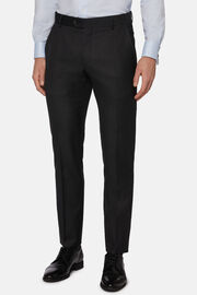 Regular Fit Charcoal Grey Super 130 Wool Trousers, Charcoal, hi-res