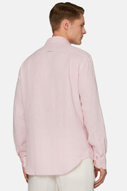 Różowa koszula lniana, klasyczny fason, Pink, hi-res