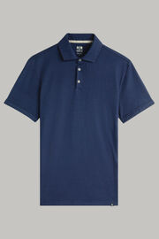 Polo in jersey di cotone lino regular fit, Blu, hi-res