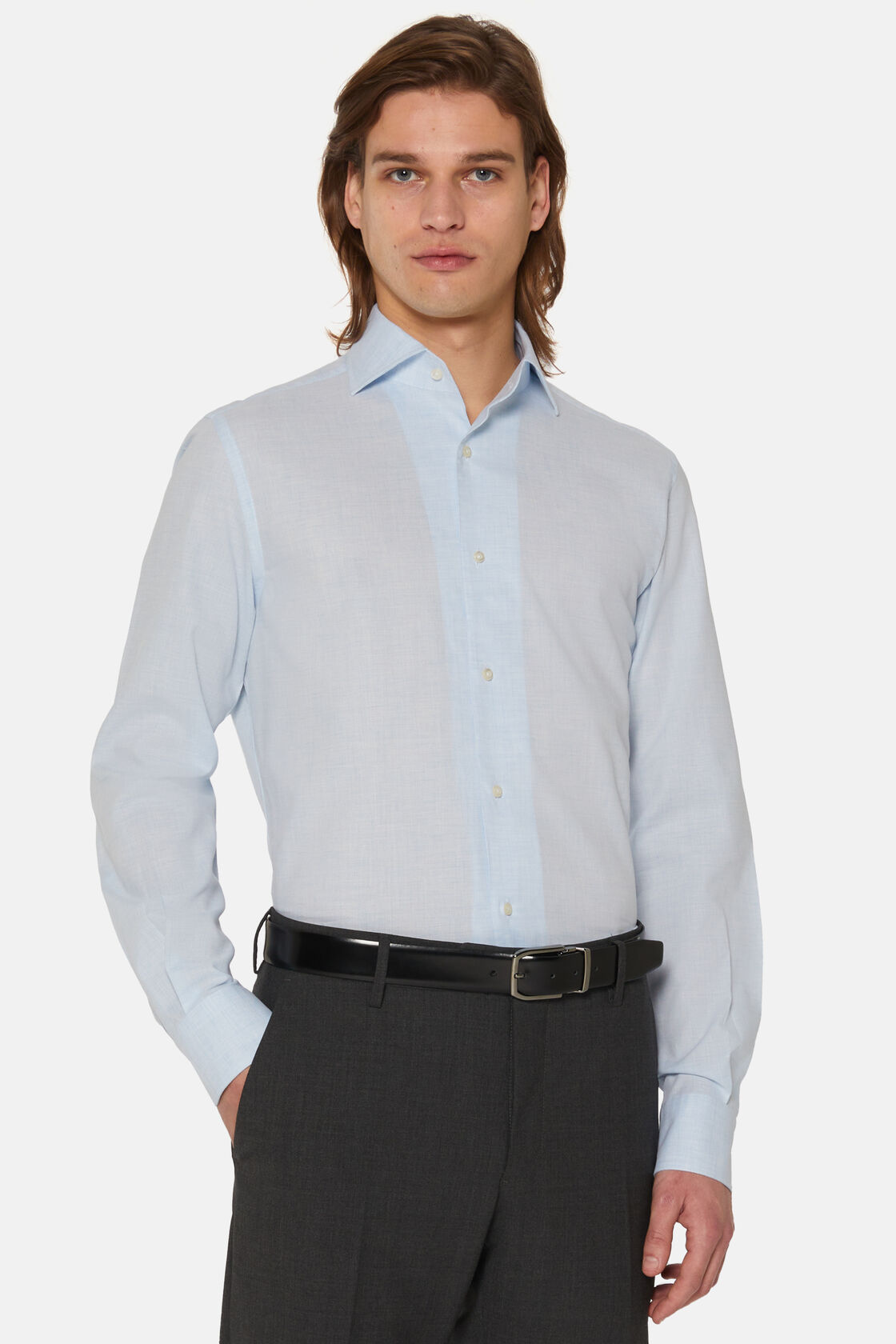Γαλάζιο πουκάμισο από βαμβακερό ύφασμα dobby με κανονική εφαρμογή, Light Blue, hi-res