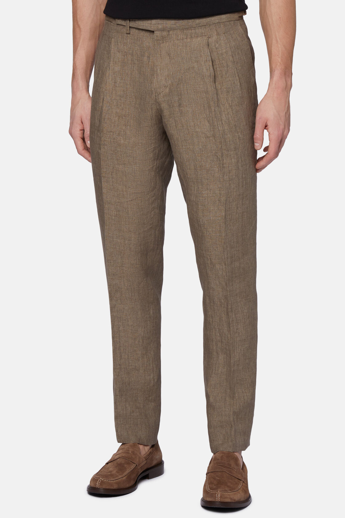 Pure Linen Trousers, Taupe, hi-res