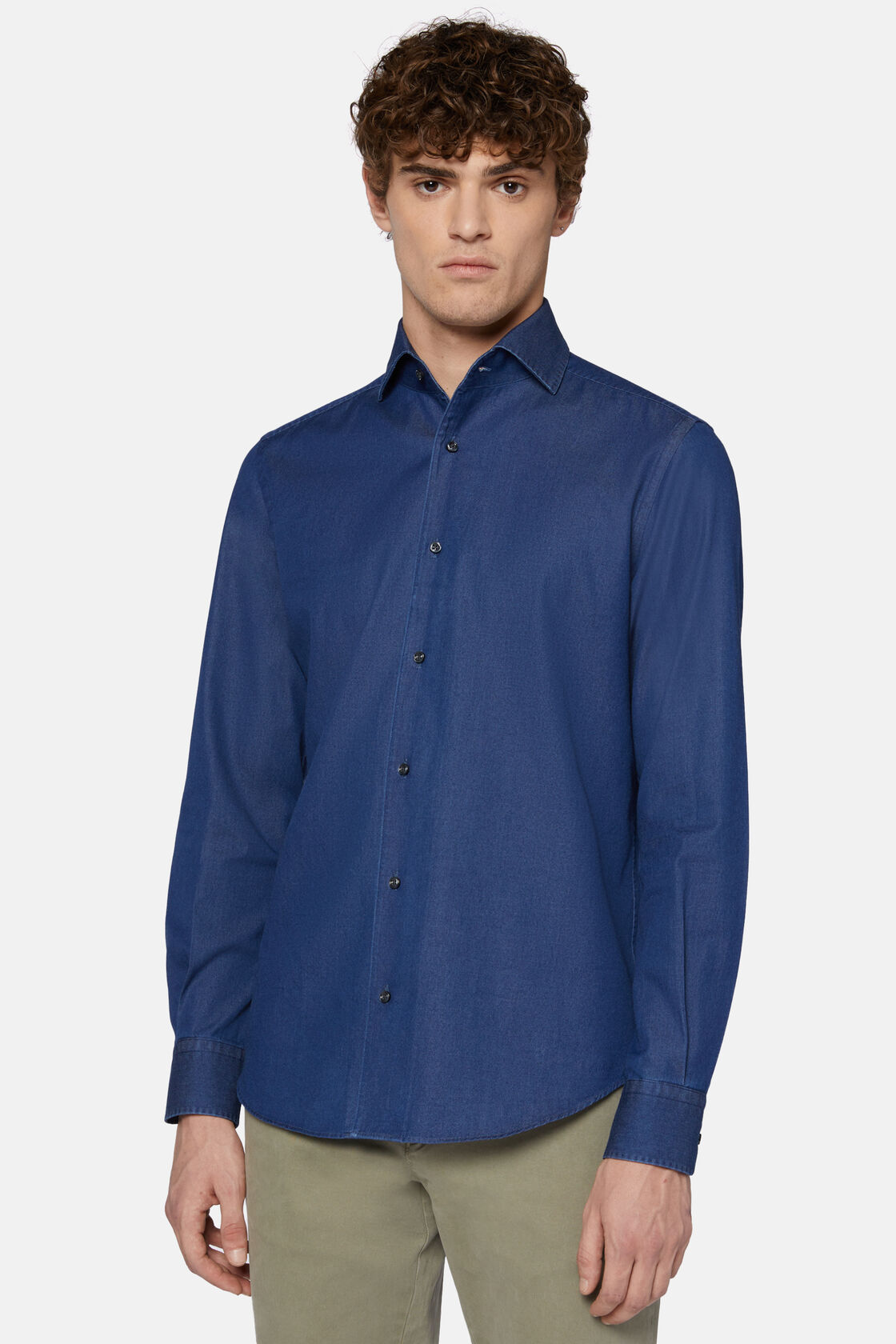 Camisa De Denim De Algodón Corte Regular, Azul, hi-res