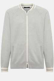 Grey Cotton, Silk and Cashmere Knitted Bomber Jacket, Grey, hi-res