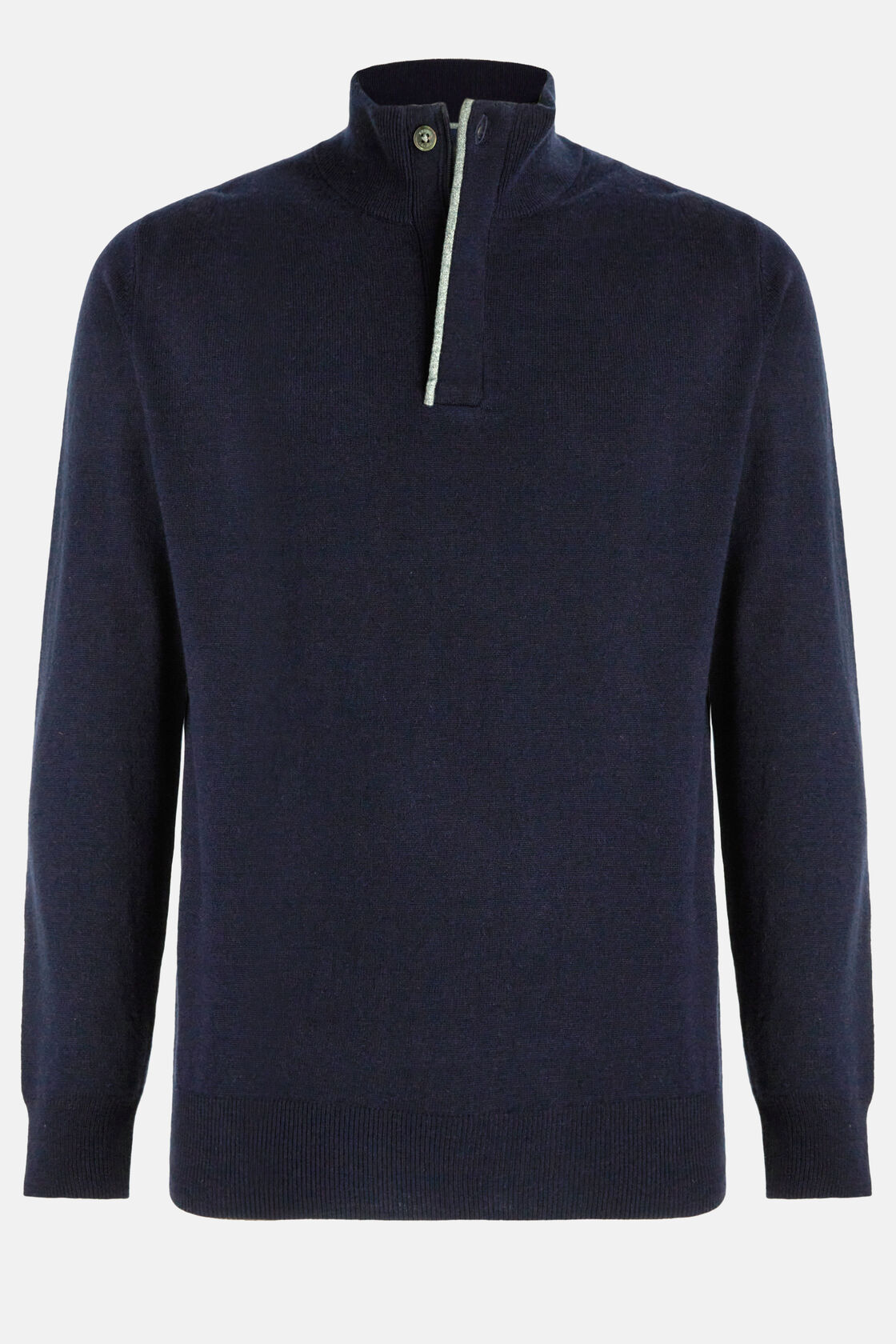 Navy Wool/Cashmere Half Zip Jumper, Navy blue, hi-res