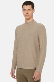 Long-Sleeved Turtle-neck T-Shirt in Technical Fabric, Grey, hi-res