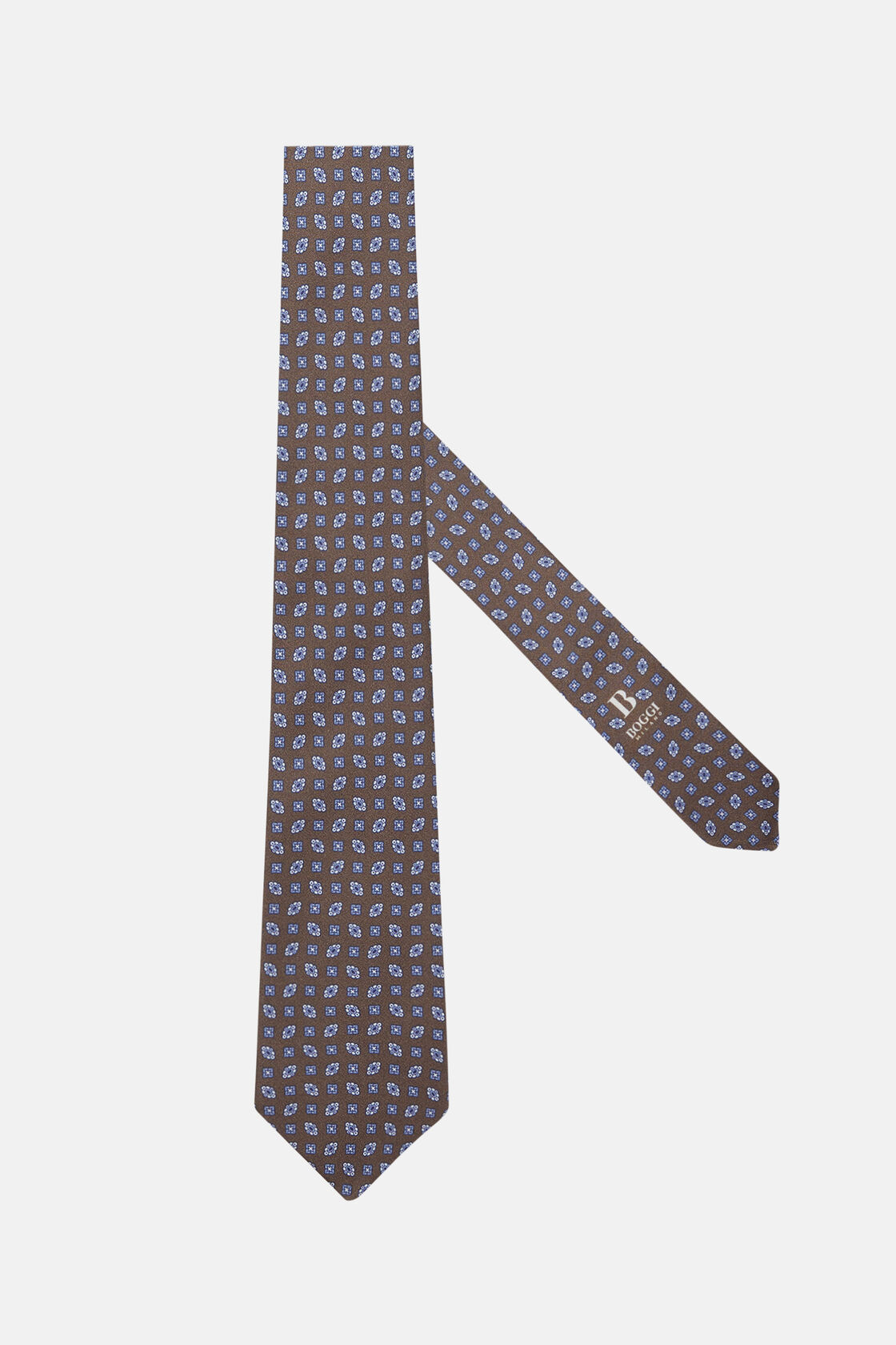 Zijden stropdas met geometrisch patroon, Brown, hi-res