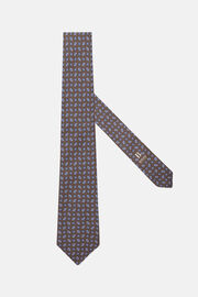 Geometric Patterned Silk Tie, Brown, hi-res
