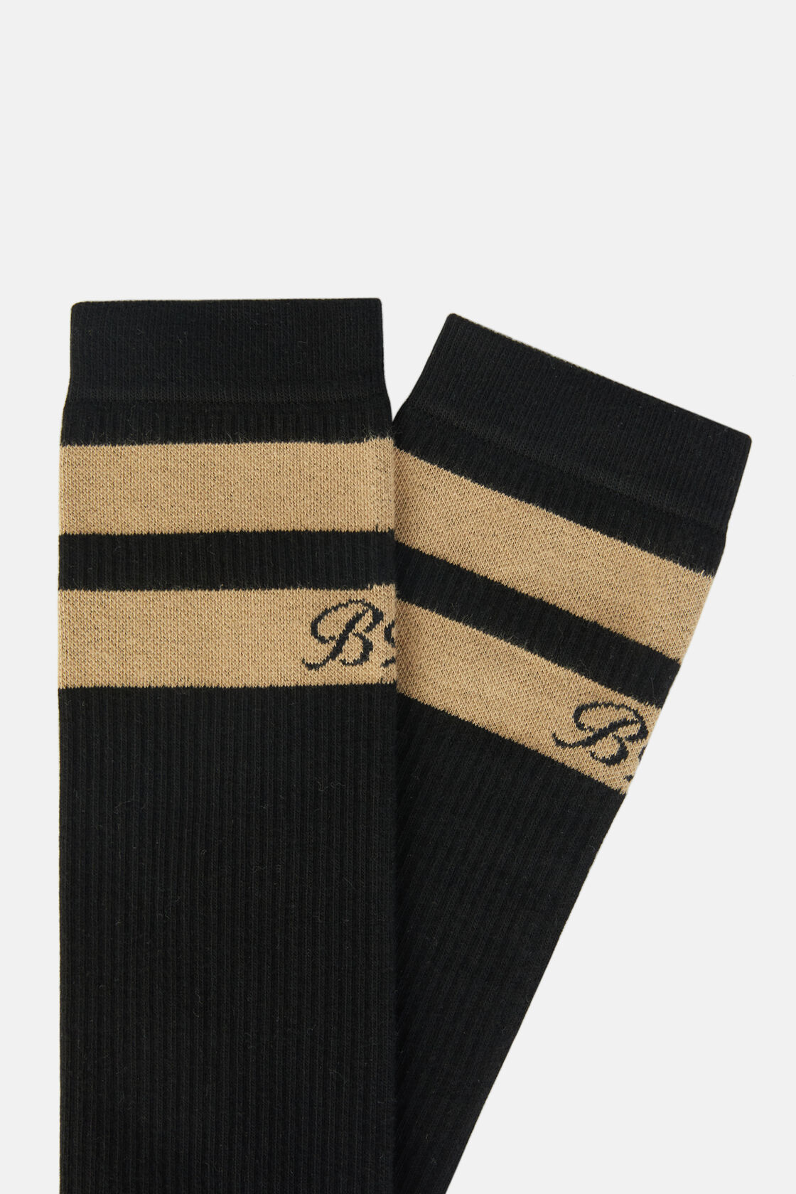 Double Striped Socks in a Cotton Blend, Black, hi-res