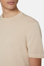 Πλεκτό κοντομάνικο μπλουζάκι από βαμβακερό κρεπ στο χρώμα της άμμου, Sand, hi-res