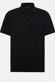 Czarna koszulka polo z bawełnianej, dzianinowej krepy, Black, hi-res