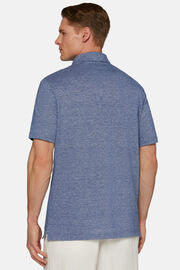 Poloshirt van piqué katoen/linnen, Blue, hi-res