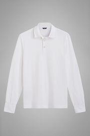 Black Cotton Crepe Jersey Polo Shirt, White, hi-res