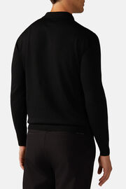 Black Merino Wool Knitted Polo Shirt, Black, hi-res