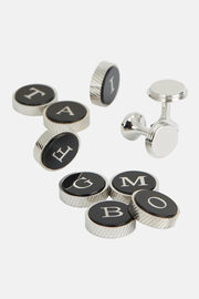Runde manschettenknopf-rohlinge mit buchstaben, Silber, hi-res