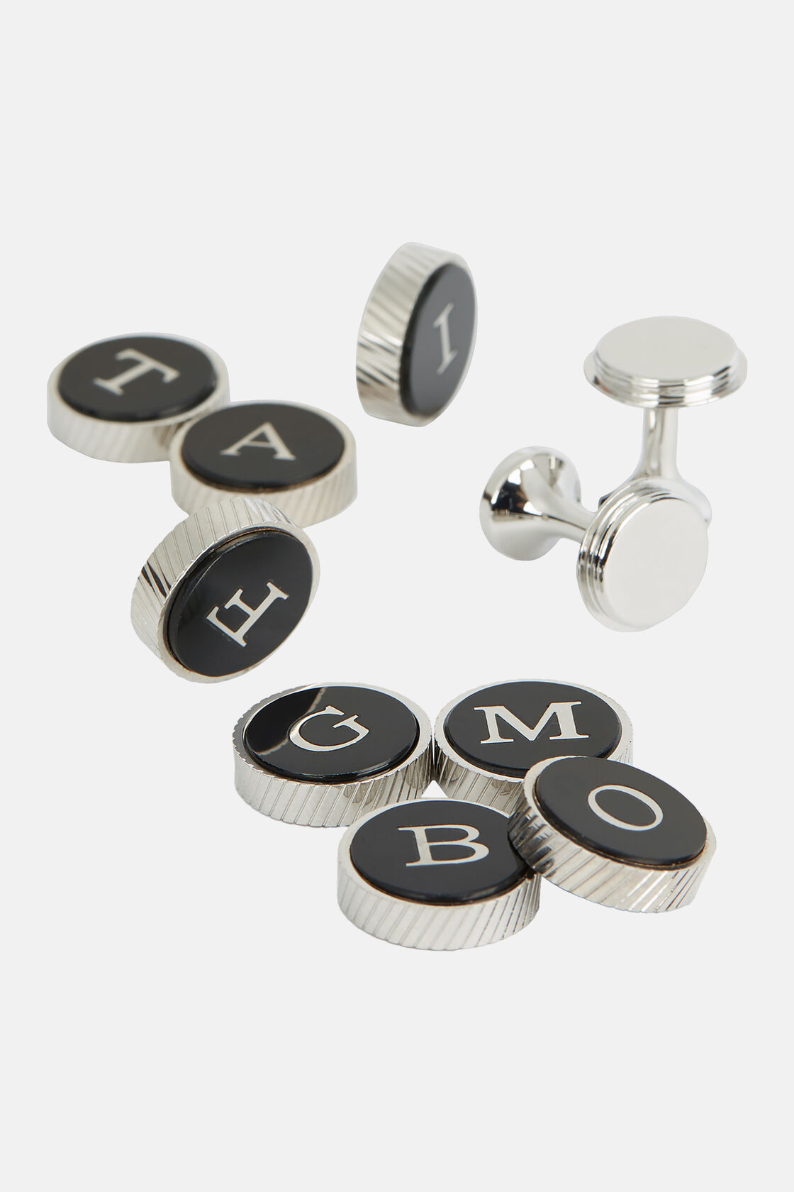 Circular letter base cufflinks, Silver, hi-res
