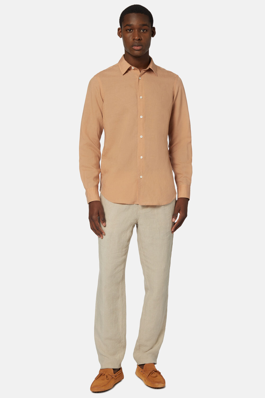 Camicia Arancione In Tencel Lino Regular Fit, Arancione, hi-res