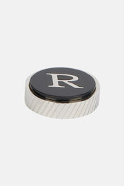 Circular letter r for cufflinks, Black, hi-res