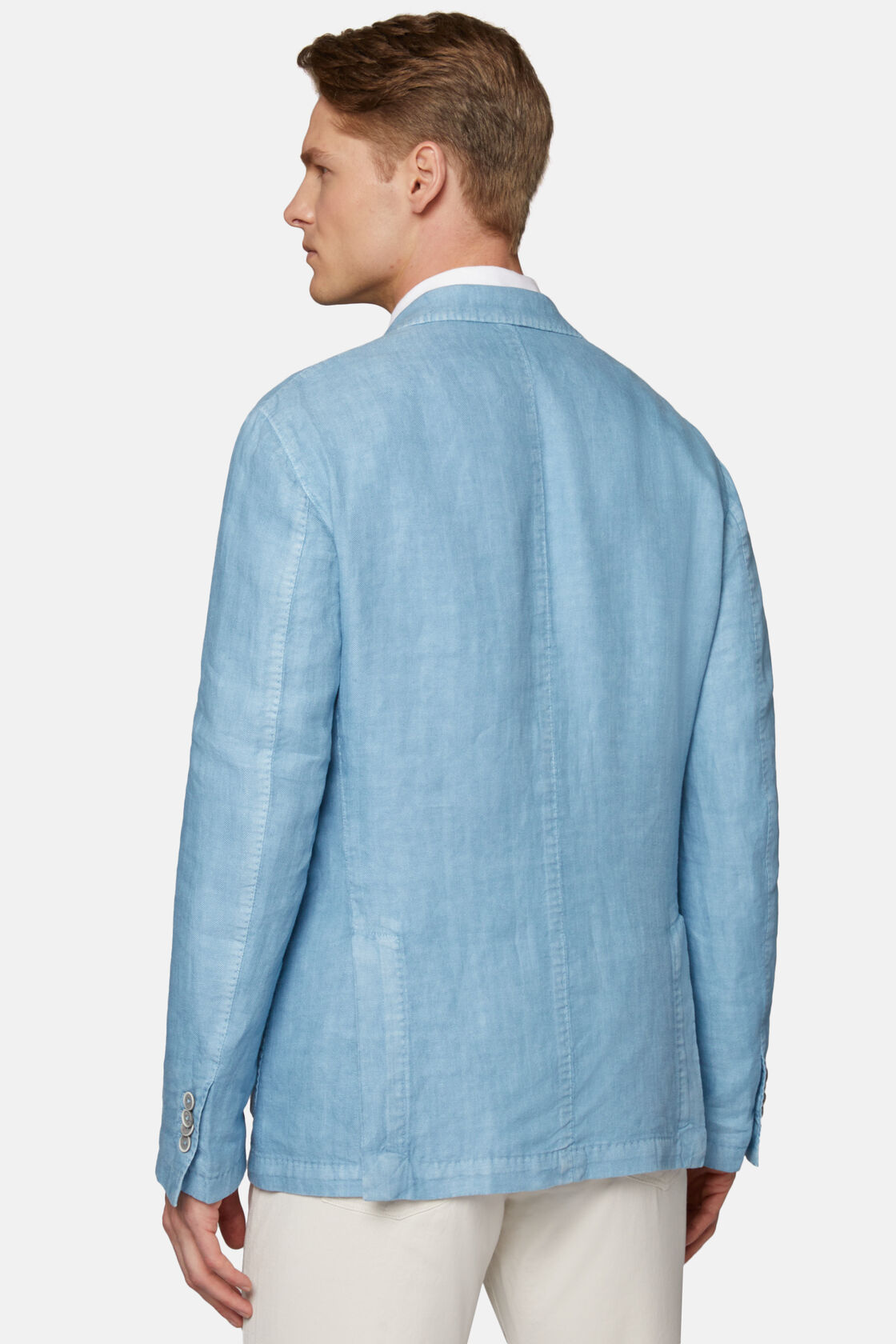 Sky Blue Herringbone Linen Jacket, Light Blu, hi-res