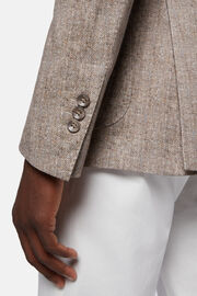 Bruin bedrukt jasje in katoen jersey en linnen, Brown, hi-res