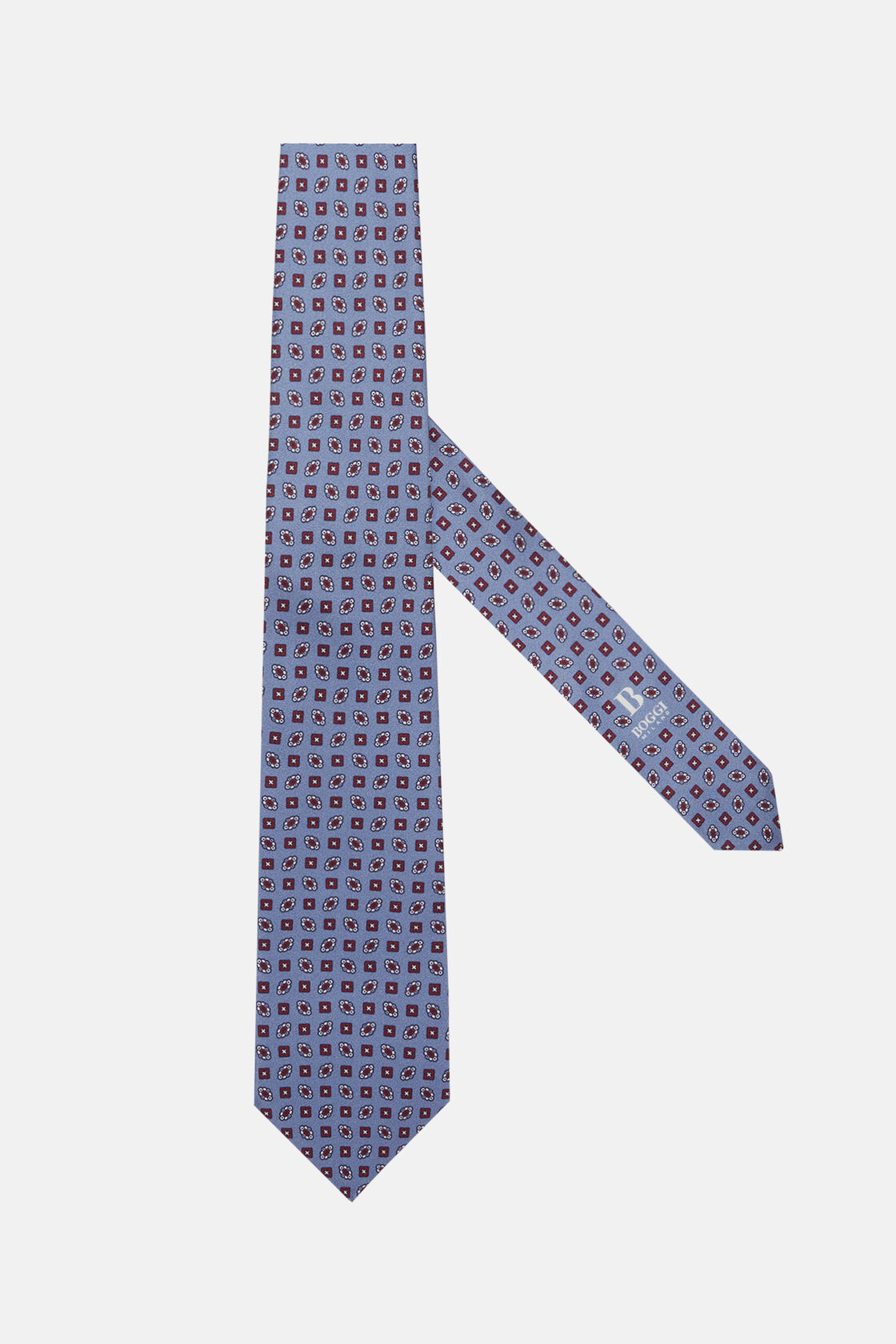 Geometric Patterned Silk Tie, Light Blue, hi-res