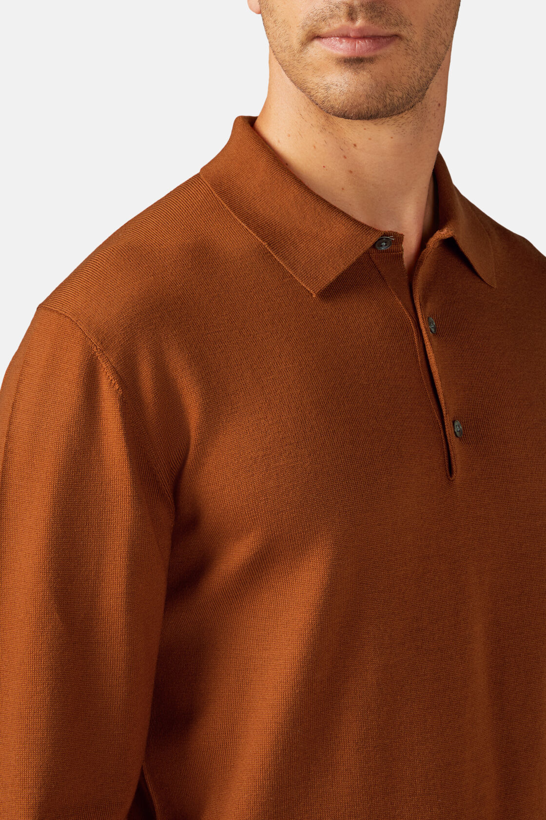 Orange Merino Wool Knitted Polo Shirt, Orange, hi-res
