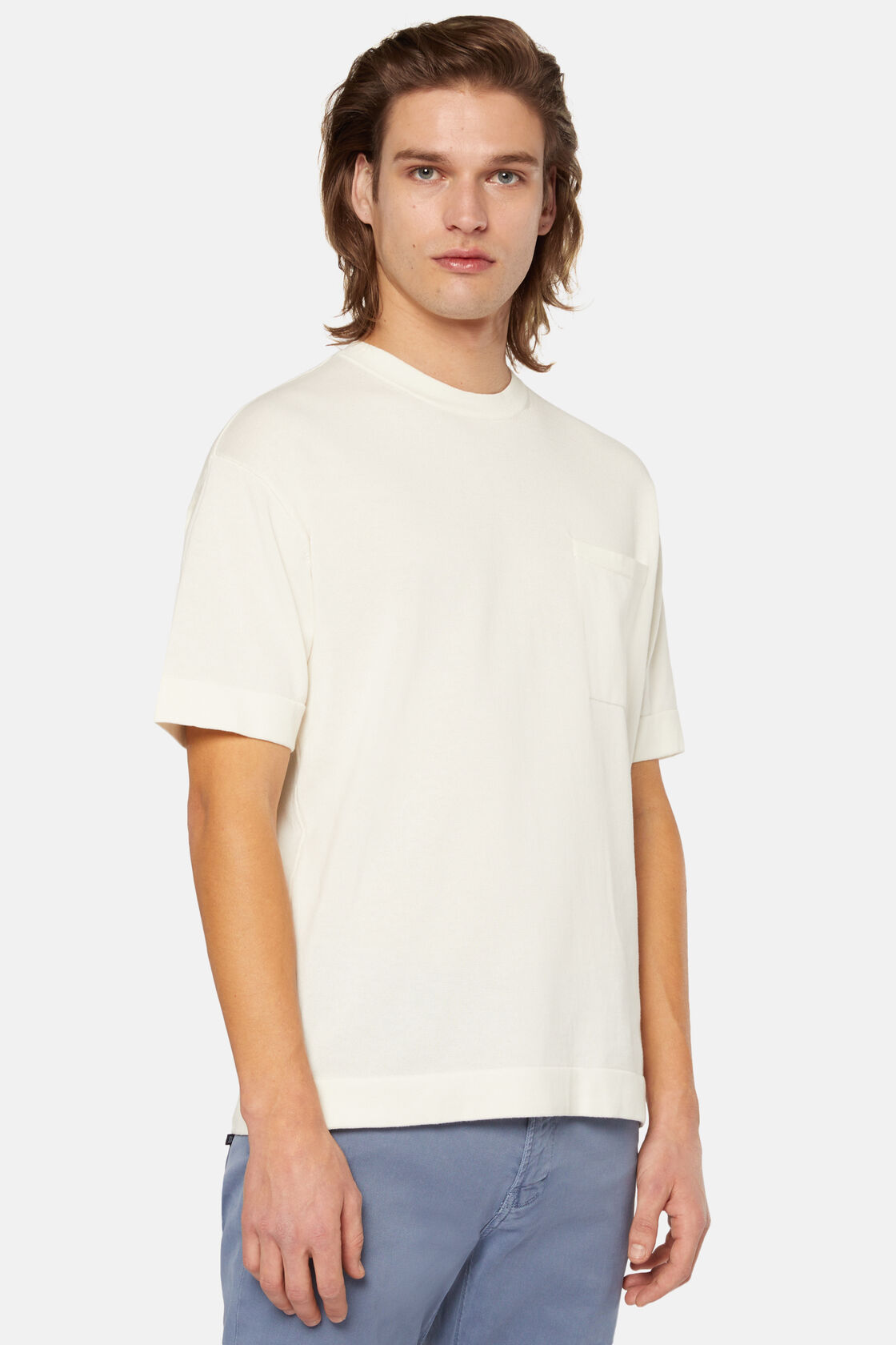 White Pima Cotton Knitted T-Shirt, White, hi-res