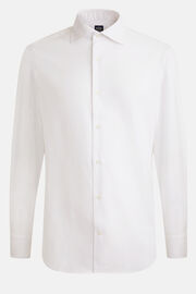 Slim Fit White Cotton Twill Shirt, White, hi-res