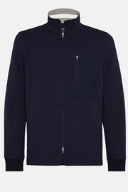 Sweatshirt mit durchgehendem Reißverschluss aus leichtem Scuba, Navy blau, hi-res