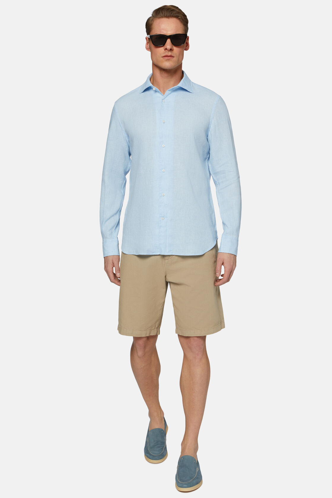Regular Fit Sky Blue Linen Shirt, Light Blue, hi-res