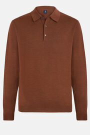 Brown Merino Wool Knitted Polo Shirt, Brown, hi-res