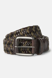 Stretch Woven Leather and Cotton Belt, Brown - Green, hi-res